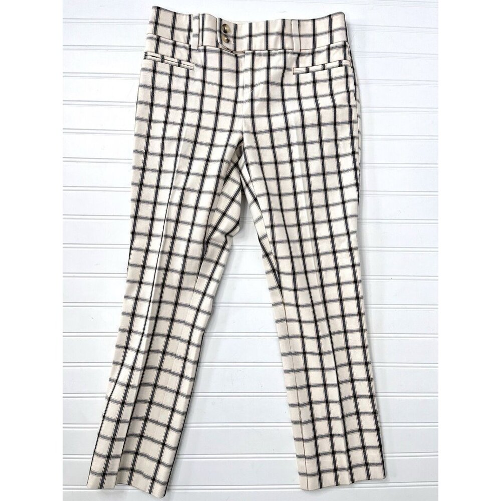 ANTHROPOLOGIE Women's White Blue Plaid The Essential Slim Pant 0P